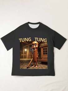 Manfinity Dauomo 男士字母与图案印花休闲圆领短袖 T 恤，夏季 - 彩色 - 查看 8