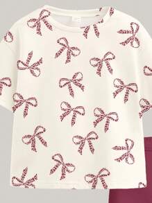 SHEIN Leap Crew 2pcs/Set Teen Girls Casual Loose Fit Short Sleeve T-Shirt And Leggings Outfit, Suitable For Summer - Multicolor - View 5