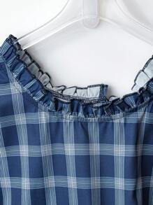 GlowEve CURVE Áo ba lỗ không tay kẻ caro trang trí nút bèo nhún cỡ lớn cho nữ - Nhiều màu - Xem 5