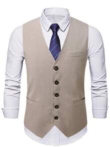 Manfinity Mode Men's Single-Breasted Business Casual Vest (Shirt And Tie Not Included) Dress For Men Dress Shirt With Vest For Men Classy For Men Fashion
