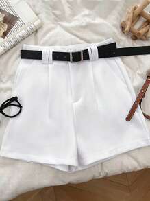 Set de 5 pantalones cortos casuales para mujer en negro, blanco, gris y caqui, para uso de oficina y negocios (sin cinturón incluido) - Multicolor - Ver 3