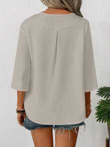 SHEIN LUNE 女士优雅翻领衬衫，简约办公室装，春夏 - 灰色 - 查看 2