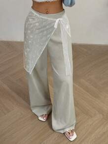 Flirla Women's Casual Daily Contrast Lace Loose Pants Fall Cloth For Women - Green - View 1