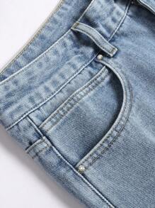 Manfinity Homme Men's Casual Solid Color Shorts, Fashionable For Summer Going Out Urban Hang Out Vacation College - Light Wash - View 6