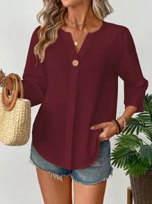 SHEIN LUNE Blouse élégante pour printemps/été avec encolure échancrée minimaliste, convenant pour le trajet domicile-travail