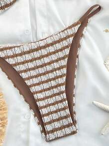 Swim Vcay Bikini de estilo sexy con cortes altos, tirantes finos, centro con textura perlada y abertura lateral con cierre a presión para mujer