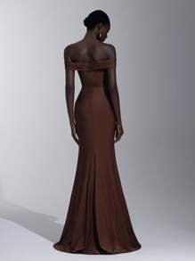 Elitara 优雅、浪漫、性感、简约、棕色、有弹性、露肩、露背、露肩、收腰、系结、透视、时尚、节日、度假、生日派对、婚礼、伴娘礼服 - 棕色 - 查看 3