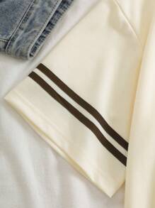 大码女式夏季短袖撞色领口印花休闲T恤