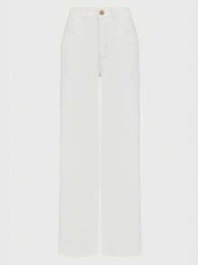 SHEIN x Tata & Beatriz Daynim Calça Sarja Feminina Wide Leg Cintura Alta Off - Branco - Visão 9