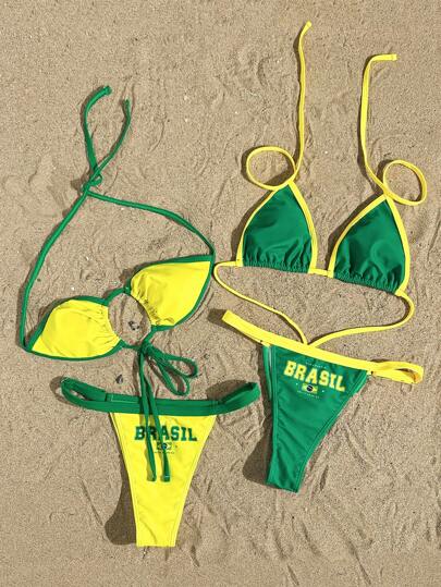 Swim Vcay Women Swimsuit Set: Backless Strap Top And Thong Bikini Bottom Beach Vacation Multi-Piece Swimwear, New Summer Style