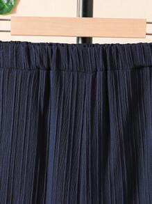 Conjunto de 2 piezas para adolescente: Camisa de botones de manga corta de unicolor y shorts - Azul Marino - Ver 3