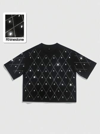Street Life Camiseta de manga corta con diamantes brillantes de moda para hombre, para el verano, para fiestas