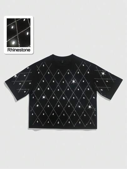 Street Life T-shirt à manches courtes pour hommes, mode urbaine, pailleté de diamants, pour l'été, rave