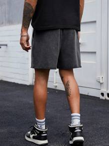 Manfinity EMRG Quần short nam màu trơn, viền cuộn, túi rút, thường ngày, giặt khô, rách - màu đen - Xem 2