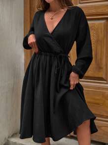 EURMUSE WOMAN BLACK ELEGANT MUSLIN LONG DRESS - Black - View 3