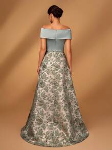 Serin 优雅奢华缎面露肩提花 A 字裙，适合婚礼、派对、度假、舞会、晚会、新娘母亲 - 彩色 - 查看 4