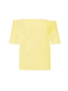 INAWLY Áo thun hở vai màu trơn tối giản giản dị dành cho nữ, mùa hè - Màu vàng - Xem 2