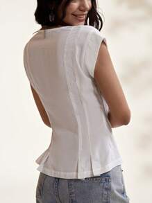 Easelle Summer Boho Vacation Linen White Woven Single-Breasted Western Graduation Waistcoat - White - View 7