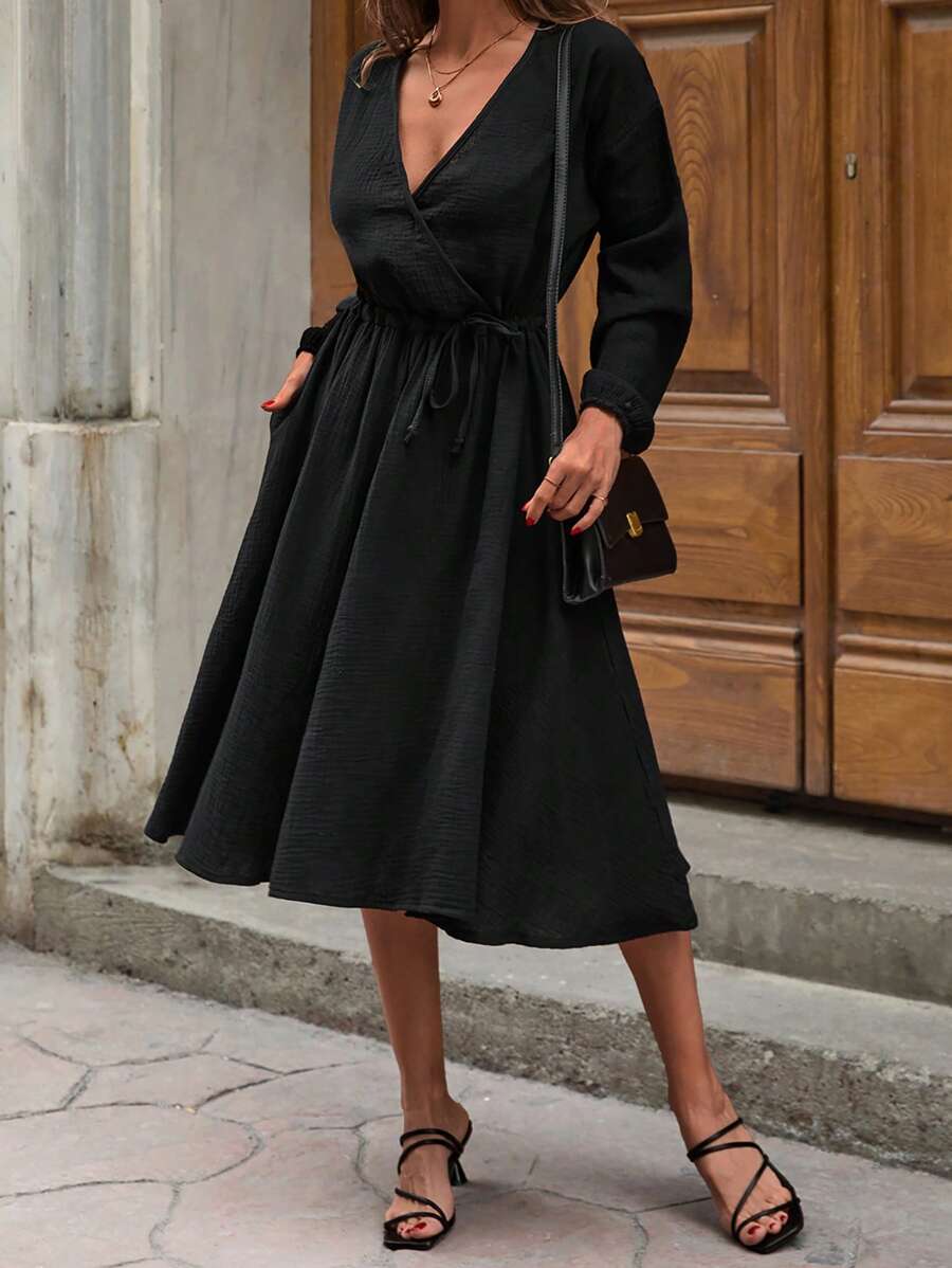 EURMUSE WOMAN BLACK ELEGANT MUSLIN LONG DRESS - Black - View 1