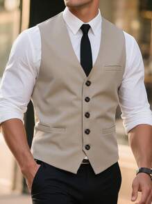 Manfinity Mode Men's Single-Breasted Business Casual Vest (Shirt And Tie Not Included) Dress For Men Dress Shirt With Vest For Men Classy For Men Fashion