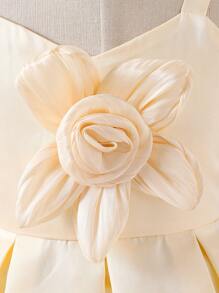 SHEIN Glamorique Kids Vestido de Festa Amarelo Menina Jovem, Elegante e de Uso Formal para Festas, Eventos, Adequado para o Verão - Amarelo - Visão 8