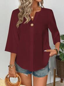 SHEIN LUNE Blouse élégante pour printemps/été avec encolure échancrée minimaliste, convenant pour le trajet domicile-travail