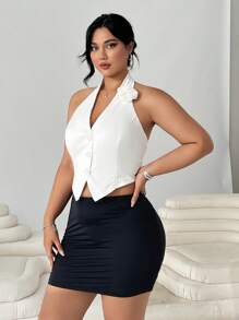 SHEIN EZwear Áo vest/áo ghi lê cổ yếm màu trắng giản dị dành cho nữ - trắng - Xem 3