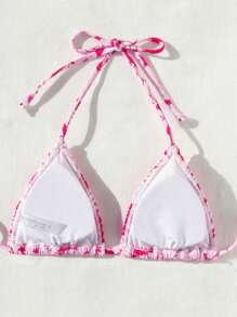 Swim Mod Floral Print Halter Knotted Bikini Top For Summer Beach Vacation - Multicolor - View 2