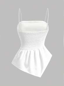 Girlism 少女 2 件套：不对称下摆短款上衣和 A 字形白色褶皱迷你裙、优雅合身吊带背心和分层荷叶边裙套装，适合派对、通勤、婚礼、生日、舞会和伴娘 - 白色 - 查看 7