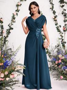 Coutiva Vestido formal de gala para la madre de la novia con adornos de rhinestones y flores 3D