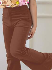 SHEIN Leap Crew Lulicore Drăguț Capybara Inimă Model Tween Fete Casual Minimalist Mânecă Scurtă Gât Rotund T-Shirt și Pantaloni Flare 2 buc Set pentru vară - Multicolor - Vizualizare 4