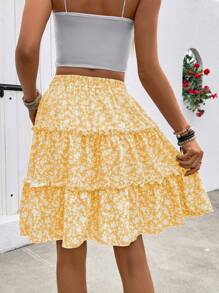 Breezaya Spring/Summer Resort Ditsy Floral Ruffle Hem A-Line Skirt