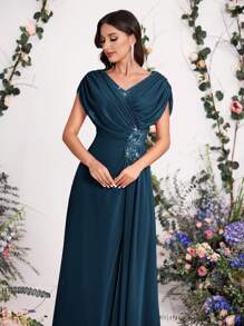 Coutiva Vestido formal de gala para la madre de la novia con adornos de rhinestones y flores 3D