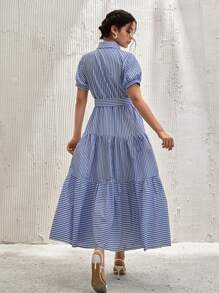 RueChic Women Extra Long Belt Detailed Shirt Dress - Blue - View 2