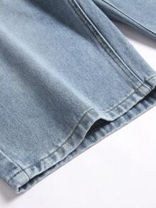 Manfinity Homme Men's Casual Solid Color Shorts, Fashionable For Summer Going Out Urban Hang Out Vacation College - Light Wash - View 4