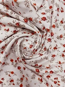 SHEIN Clasi 女士优雅休闲杏色玫瑰印花领双层荷叶边袖短袖衬衫，春夏