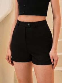 CLARA VERO Shorts negros básicos con detalles de botones para mujer