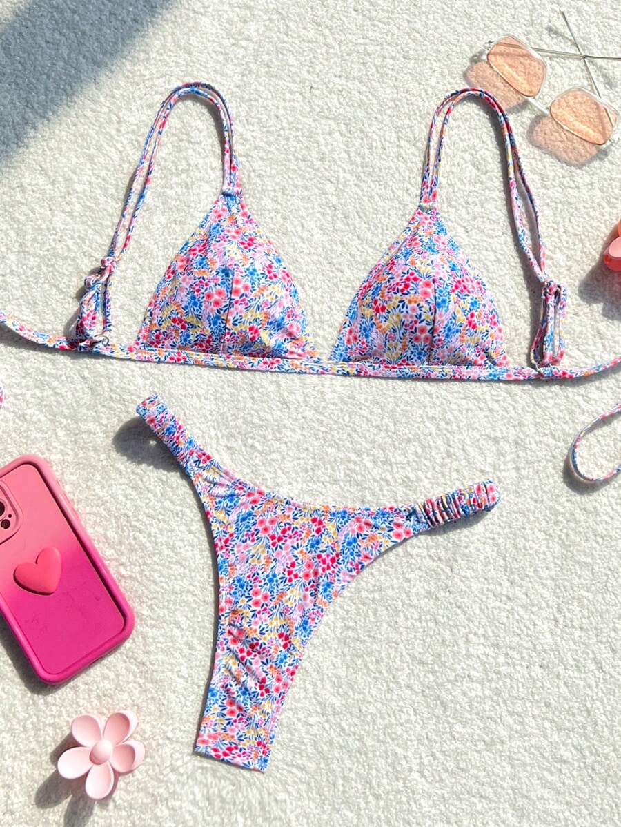 Swim Mod Vacation Beach Ditsy Floral Tankini Swimsuit, Random Print For Summer - Multicolor - View 1