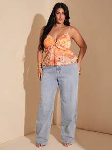 SHEIN BAE 大码女装春夏碎花荷叶边吊带网纱透视吊带背心，度假海滩优雅风，适合7月4日、夏季、Y2K、西部风、可爱上衣、夜店性感女装、外出上衣、毕业季等场合。 - 彩色 - 查看 6