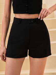 CLARA VERO Shorts negros básicos con detalles de botones para mujer