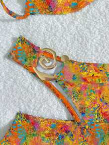 Swim EVENT Women's 3Pcs Set 2025 New Leopard Print V-Neck Triangle Swimsuit, Ruffle Hem Skirt Casual Beach Holiday Swimwear Set For Summer Beach Vacation