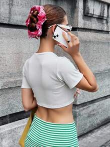 Chiquease Damen einfarbiges geraffte Kurzarm Lässig T-Shirt für den Sommer