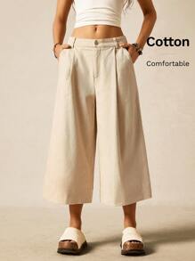 Easelle Summer Renaissance Cotton Fair Vintage Bohemia Women's Light Khaki Woven 3/4 Suit Wide Leg Pants Bermuda Capris For Women - Khaki - View 8