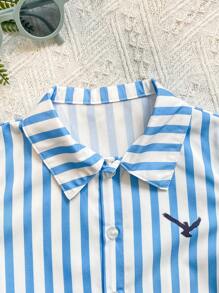 Set 3 piese cămașă cu mânecă scurtă, maiou și pantaloni scurți, casual, pentru băieți, de zi cu zi, pentru vacanță - Albastru - Vizualizare 10