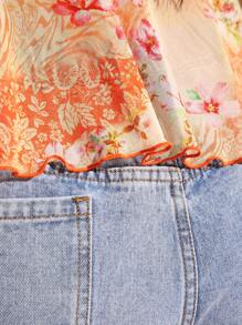 SHEIN BAE 大码女装春夏碎花荷叶边吊带网纱透视吊带背心，度假海滩优雅风，适合7月4日、夏季、Y2K、西部风、可爱上衣、夜店性感女装、外出上衣、毕业季等场合。 - 彩色 - 查看 8