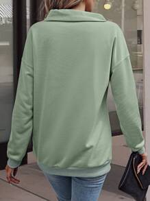 SHEIN LUNE Half-Zip Drawstring Drop Shoulder Sweatshirt,Ladies Late Fall Casual Pocket,Rib-Knit,Zipper Long Sleeve Collar Regular Fit Regular Mint Green Drop Shoulder Half Placket Women Hoodies,Long Sleeve Tops Graduation,Back To School Outfits,Graduation,Teacher Outfits For Women,Back To School Pullover - Mint Green - View 2