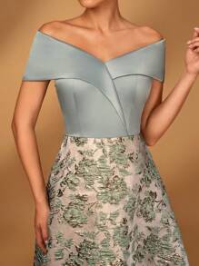 Serin 优雅奢华缎面露肩提花 A 字裙，适合婚礼、派对、度假、舞会、晚会、新娘母亲 - 彩色 - 查看 2