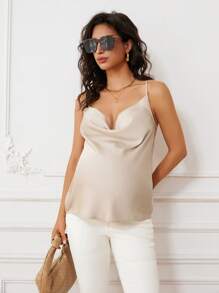 MaterniWear Maternity Solid Color Scoop Neck Fashionable & Elegant Camisole Maternity Clothes Summer - Champagne - View 7