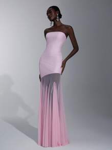 Elitara 优雅、浪漫、性感、简约的粉色网眼弹力露肩露背紧身连衣裙，时尚、名人风格，适合节日、度假、生日派对、婚礼、伴娘活动 - 粉色 - 查看 6