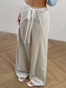 Flirla Women's Casual Daily Contrast Lace Loose Pants Fall Cloth For Women - Green - View 5